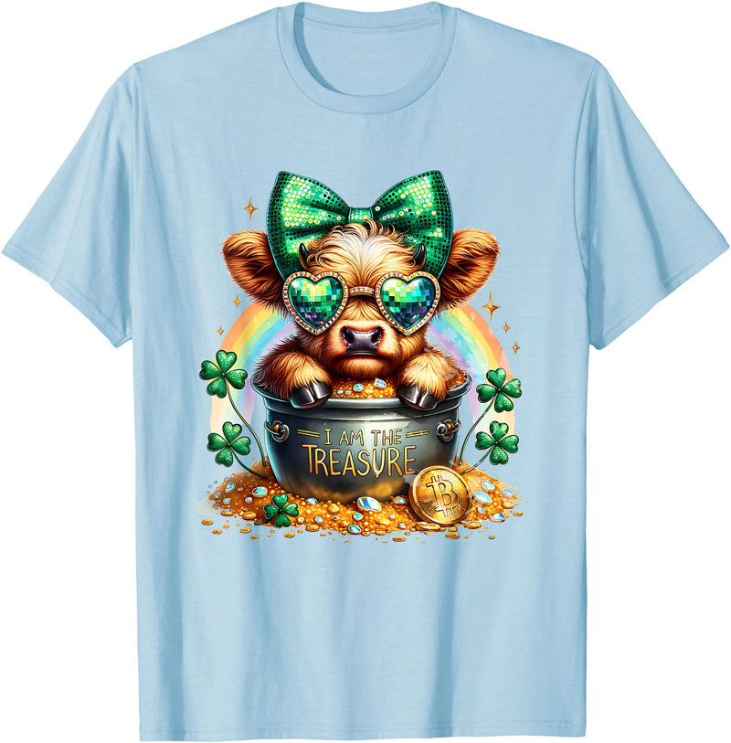 St. Patricks Day Highland Cow Highland Cow Tees St. Patricks Day Highland Cow Highland Cow T-Shirt - Baby Blue
