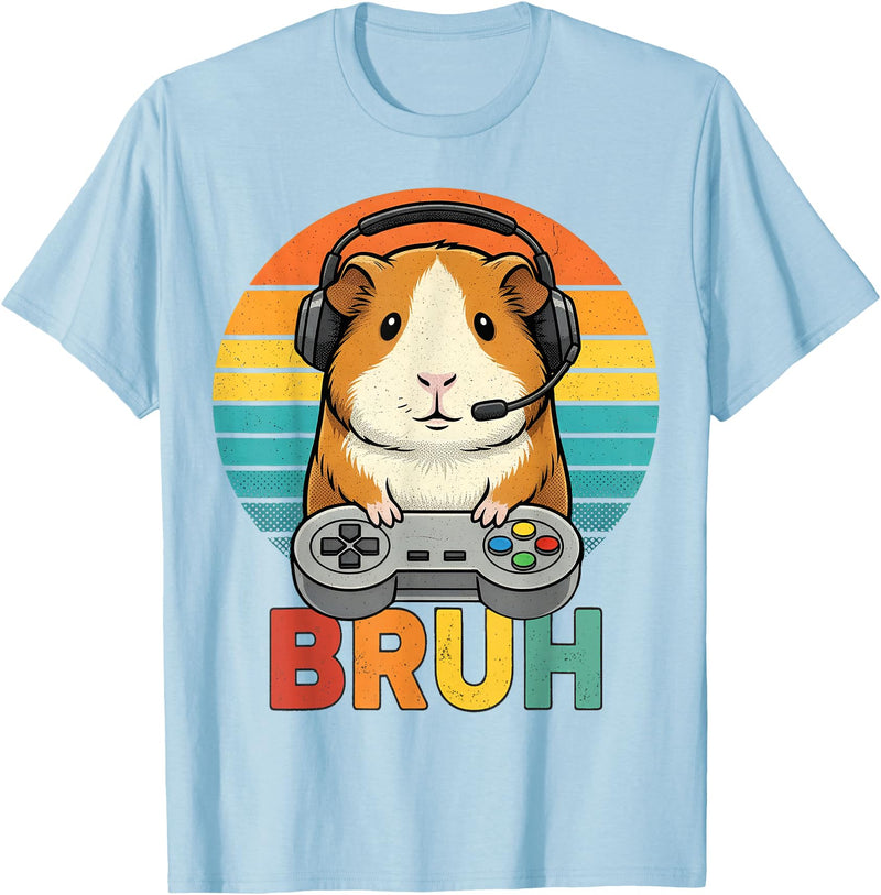 Gamer Guinea Pig Bruh Vintage Gaming For Boys Kids Gaming Guinea Pig Bruh Retro Guinea Pig Gamer Bruh Kids Boys T-Shirt - Baby Blue