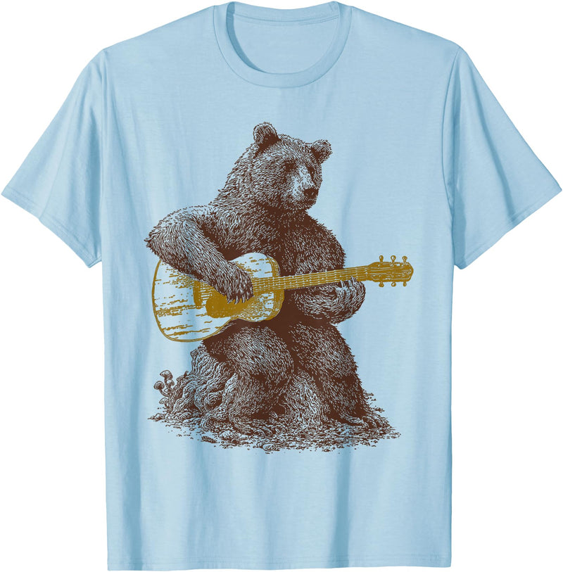 BEAR TEE Bear plays guitar for men and women T-Shirt - Baby Blue