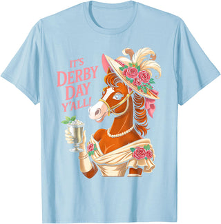 Funny Horse Talk Derby To Me Outfit Men Women Horse Racing It's Derby Day Yall KY Derby Horse 2026 T-Shirt - Baby Blue
