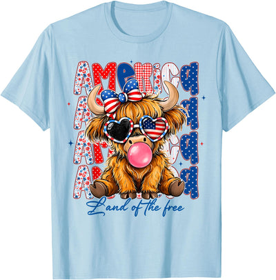 America Land of the Free Highland Cow 4th of July America T-Shirt