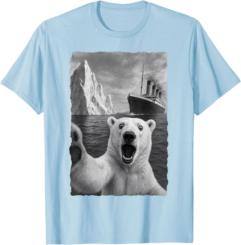 Funny Polar Bear Selfie Titanic T-Shirt - Baby Blue