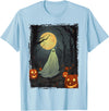 Dibble Dabble Designs Halloween Vintage Ghost in Gothic Forest Full Moon Halloween T-Shirt - Baby Blue