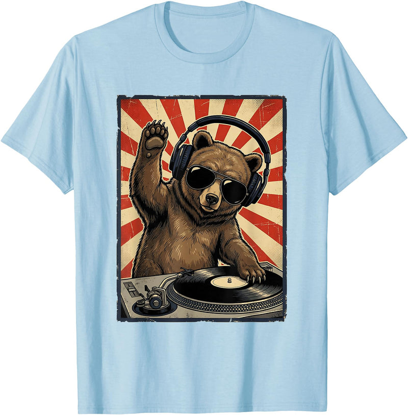 Bear DJ Stuff & Accessories Cool Retro Bear DJ Funny Bears Music Men Women Kids T-Shirt - Baby Blue