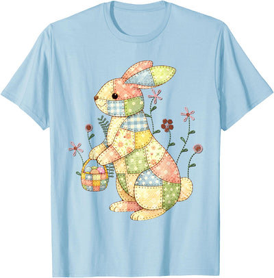 Patchwork Quilted Bunny with Basket T-Shirt
