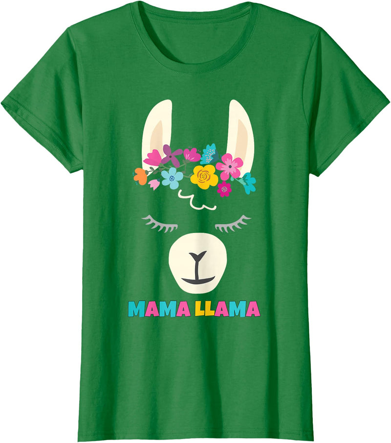 Llama Shirts & Alpaca Gifts Mama Llama Mom Christmas Birthday Mothers Day T-Shirt - Kelly Green