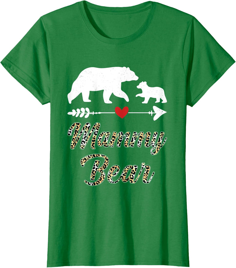 Bear Family Matching Leopard Happy Mother's Day Womens Mammy Bear Leopard Fun Mother's Day Bear Cub Matching Family T-Shirt - Kelly Green