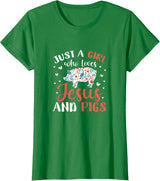 Pig Lovers Gifts and Apparel Just A Girl Who Loves Jesus and Pigs Pig Lover Christian T-Shirt - Kelly Green