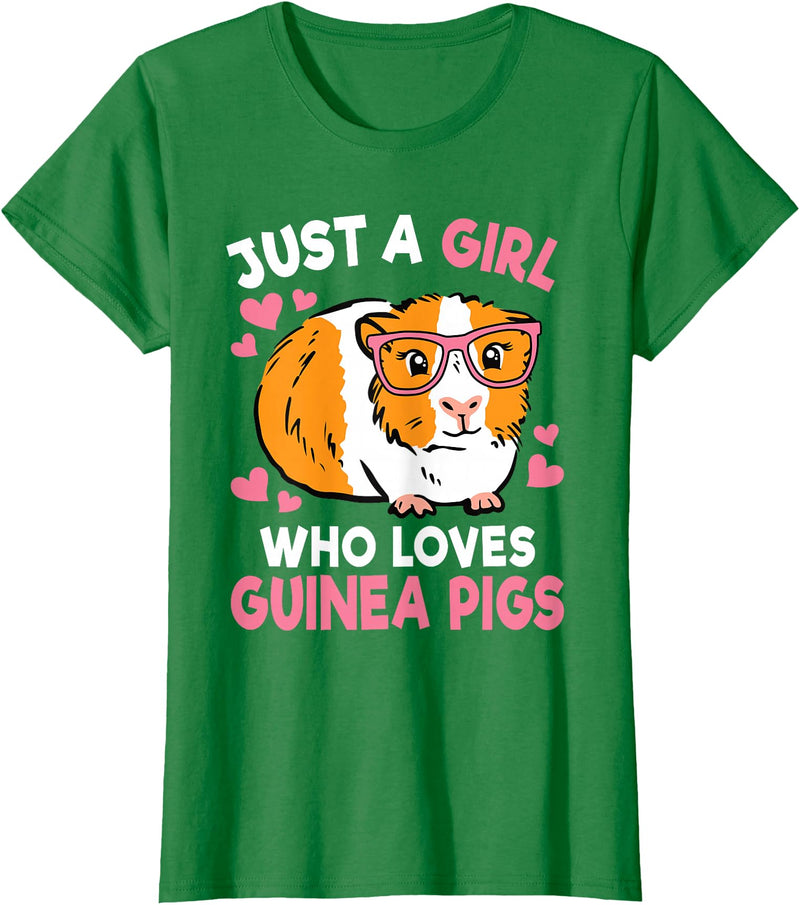 KATYLIN Just A Girl Who Loves Guinea Pigs Cute Women Girls Kids T-Shirt - Kelly Green