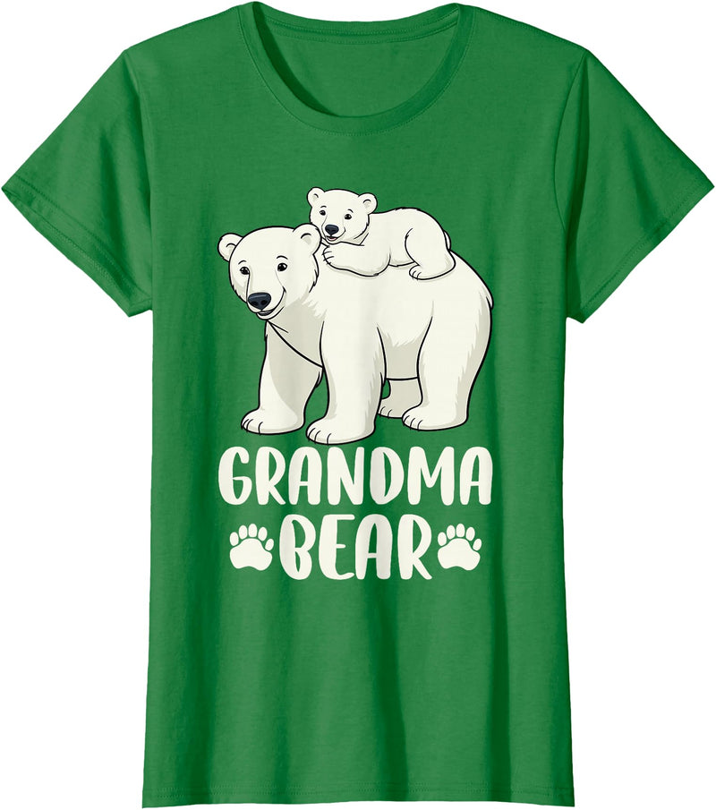 Polar Bear Family Art Creations Grandma Bear and Cub T-Shirt - Kelly Green