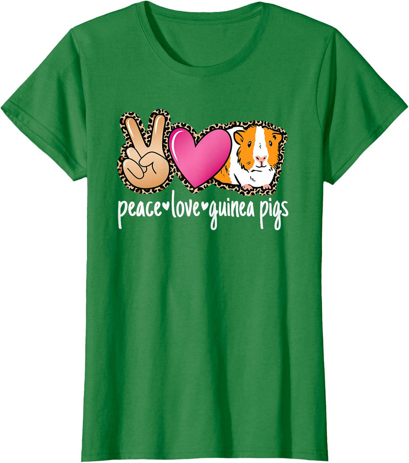 BALARI Peace Love Guinea Pigs Cute Guinea Pig Lover Women Girls T-Shirt - Kelly Green
