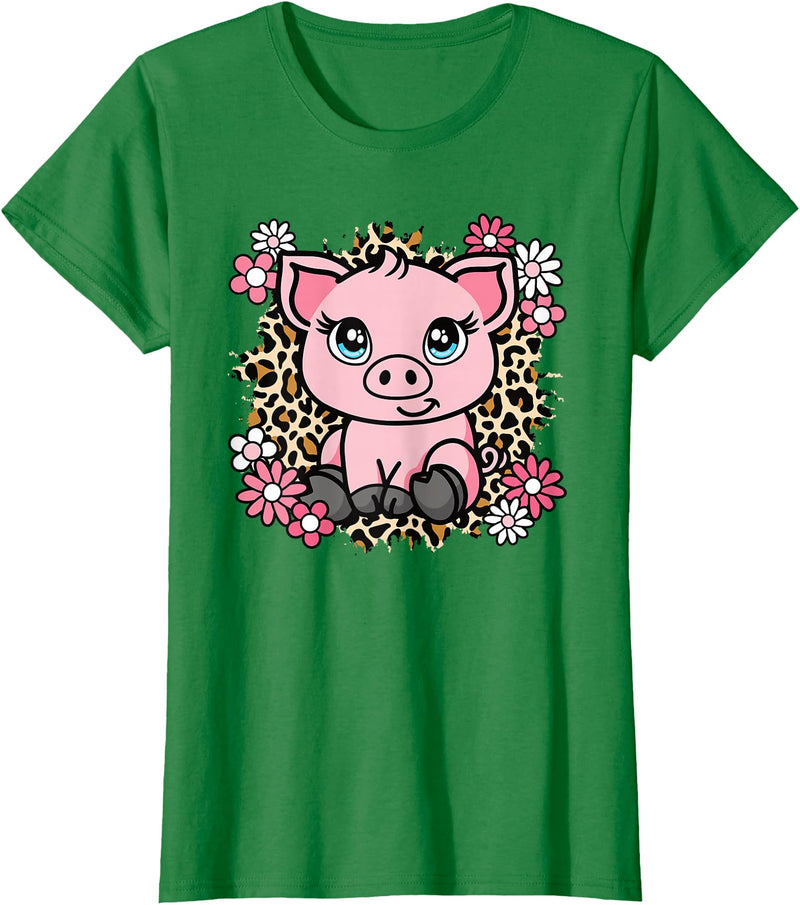 KATYLIN Cute Pig Flowers Pig Lover Women Girls Kids T-Shirt - Kelly Green