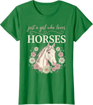 Horse Clothes for Girls Women Horse Riding for Girls Women Just a Girl Who Loves Horses T-Shirt - Kelly Green