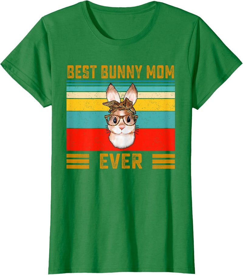 Best Bunny Mom Ever Leopard Print Rabbit Bandana T-Shirt in Kelly Green