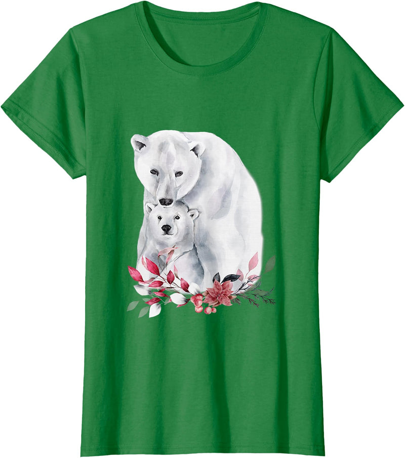 Mama Polar Bear and Baby Cub for Girls and Women T-Shirt - Kelly Green