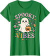 Girls Halloween Ghost Coquette Vibes Tees Spooky Vibes Cute Ghost Halloween for Girls Trick or Treat T-Shirt - Kelly Green