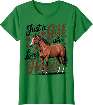 Funny Horse lover Horse Riding Just a Girl Who Loves Horses T-Shirt - Kelly Green