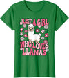 KATYLIN Just A Girl Who Loves Llamas Llama Lover Girls Kids T-Shirt - Kelly Green