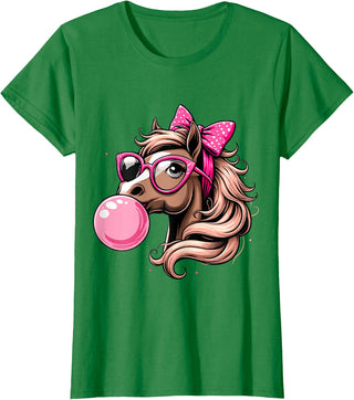Humorous Horse Girl Gifts Horse Bubblegum Horse Girl Horseback T-Shirt - Kelly Green