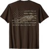 Great American Outdoors Camo Designs Fishing American Flag Camo Bass Fish (Design on Back) T-Shirt - Brown