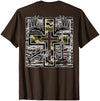 Camo Cross Fishing Faith Christian 2 Sided Hunting Fishing Cross Camo Faith Christian Fisherman Hunter T-Shirt - size chart