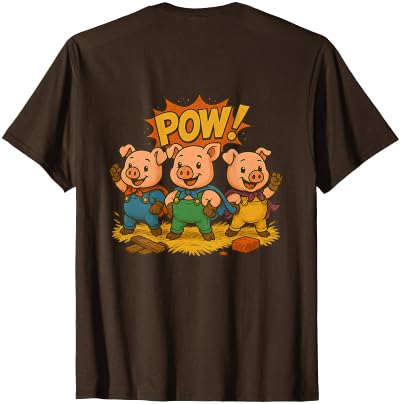 Three Hero Pigs Storytime Legends Bad Wolf in personalized costume 3 Pigs on the back T-Shirt - size chart
