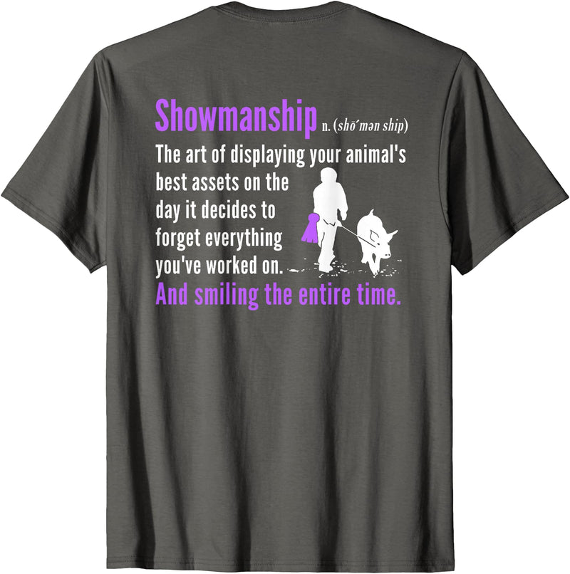 Show Pig T-Shirt Show Pig Showmanship Shirt Livestock Showing Back Print T-Shirt - Asphalt Grey