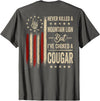 Funny Humor Quote I've Choked A Cougar Vintage (On Back) Never Killed A Mountain Lion But Ive Choked Cougar T-Shirt - Asphalt Grey