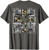 Camo Cross Fishing Faith Christian 2 Sided Hunting Fishing Cross Camo Faith Christian Fisherman Hunter T-Shirt - size chart