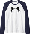 Wild For Horse Girls Two Horses (Black) Raglan Baseball Tee - Navy Blue/White