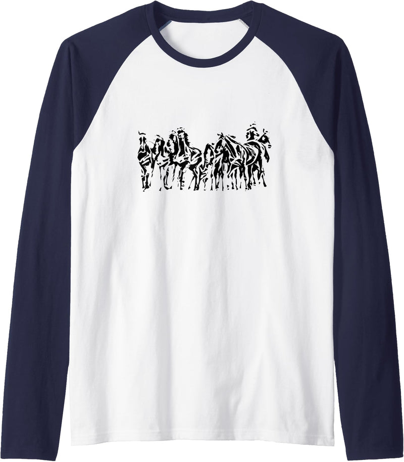Horses + Girls Women Gift Kids Men Boys Horse Motif Raglan Baseball Tee - Navy Blue/White