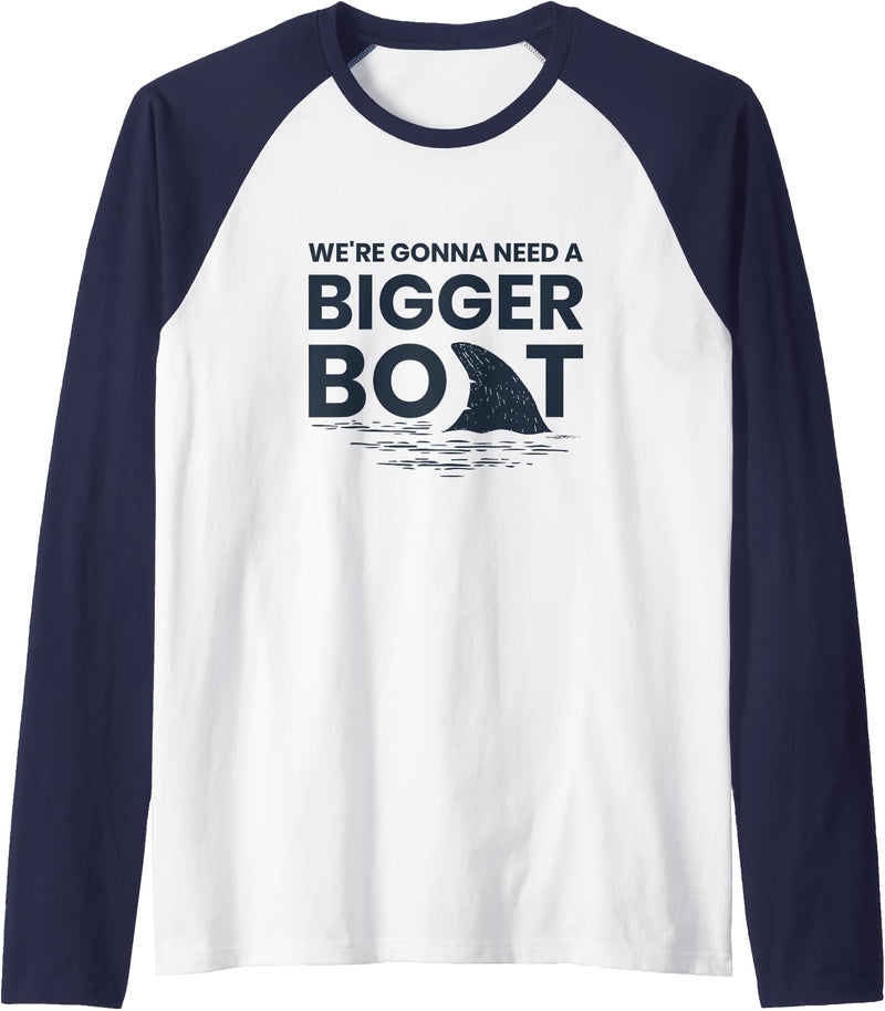 Green Cow Land We're Gonna Need A Bigger Boat Raglan Baseball Tee - Navy Blue/White