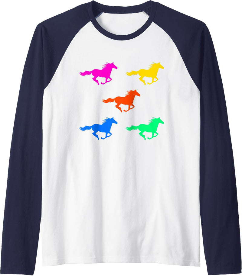 Horses Riding Horsemen Rider Horse Equestrian Saddle and Horseshoes Raglan Baseball Tee - Navy Blue/White