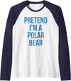Funny Adult Halloween Tee Shirts Pretend I'm a Polar Bear Shirt Adult Costume Halloween White Raglan Baseball Tee - Navy Blue/White