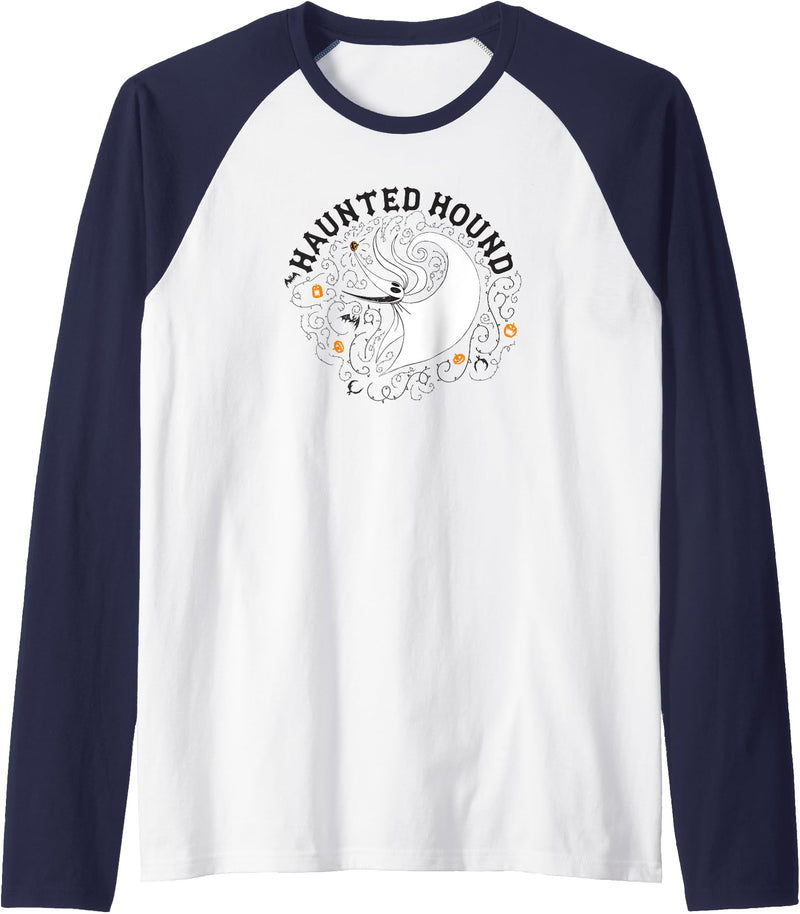 Disney Nightmare Before Christmas Halloween Zero Haunted Raglan Baseball Tee - Navy Blue/White