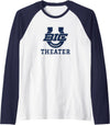 Buffalo Island, Monette, AR 72447 Buffalo Island Central High School Mustangs Theater Raglan Baseball Tee - Navy Blue/White