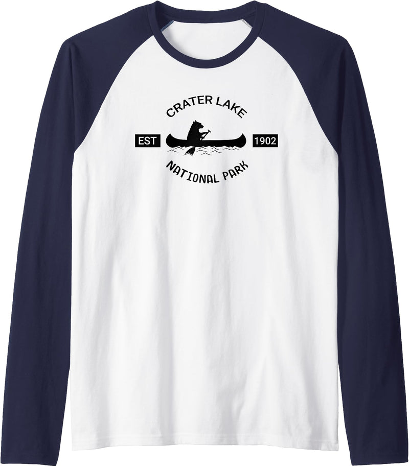 Oregon Bear Gift Tees Oregon Bear Shirt | Crater Lake National Park Gift Raglan Baseball Tee - Navy Blue/White