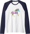 Horses Girls | Women Gift Kids Men Boys Horse Motif Raglan Baseball Tee - Navy Blue/White