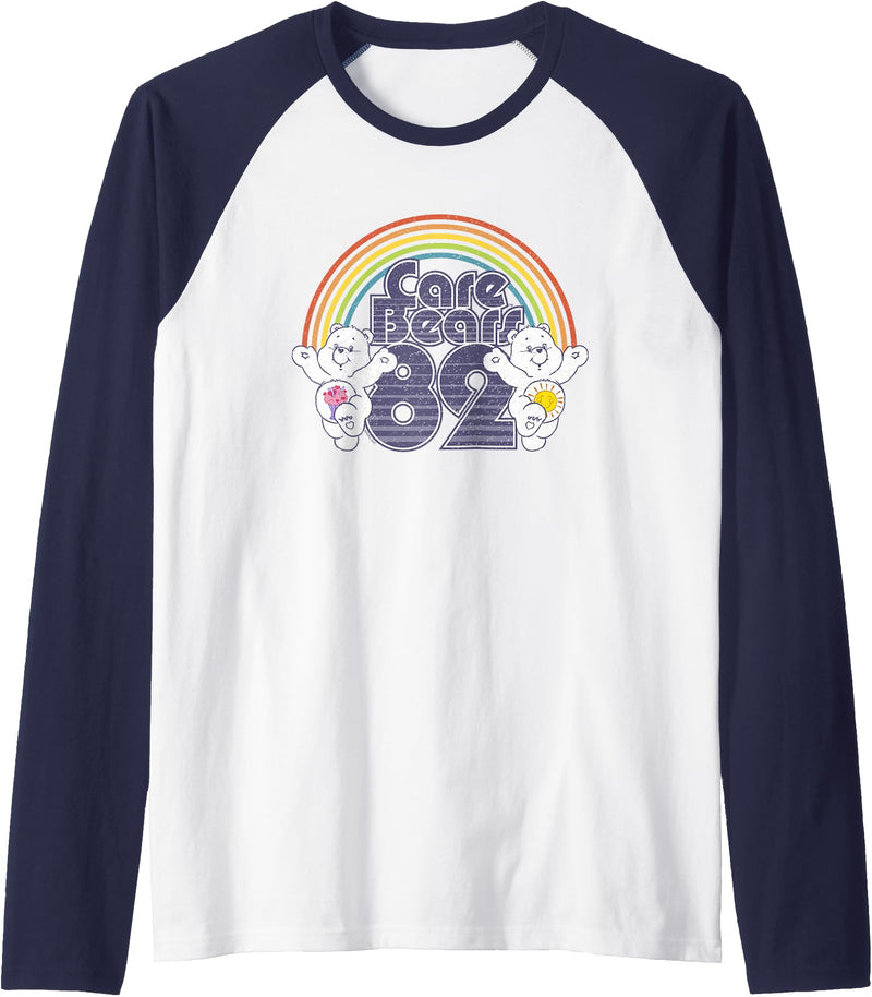 Care Bears 82 Rainbow With Share Bear And Cheer Bear Raglan Baseball Tee - Navy Blue/White