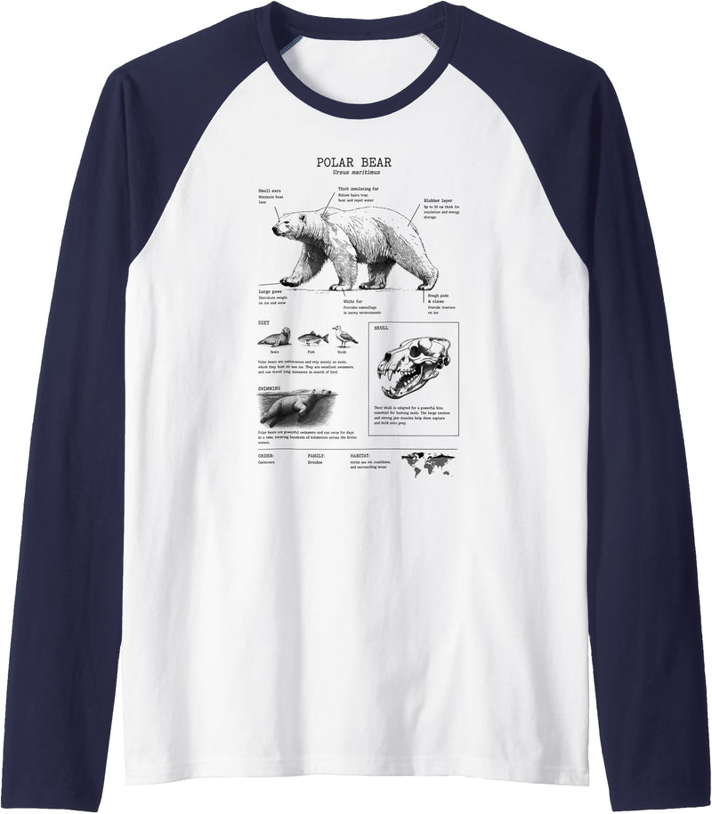 Orca whale Anatomy, Marine Biologist Polar Bear Anatomy, Bear Lover, Marine Biologist Raglan Baseball Tee - Navy Blue/White