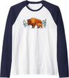 Park Apparel Everywhere Buffalo Bison Calf Sunset Landscape Design Gifts Raglan Baseball Tee - Navy Blue/White