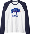 Buffalo Game-Day Designs Funny Drawing Buffalo Women Girls Kids Raglan Baseball Tee - Navy Blue/White
