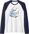Funny Sleepy Polar Bear Pajama Polar Bear Sleeping in Cute Pajamas Sleep Raglan Baseball Tee - Navy Blue/White