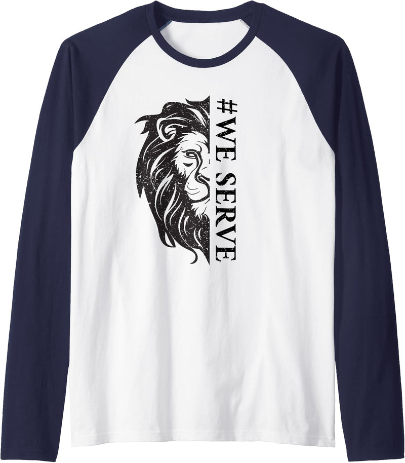 Lions international We Serve Lions outfits We Serve Lions Vintage Lions club international Raglan Baseball Tee - Navy Blue/White