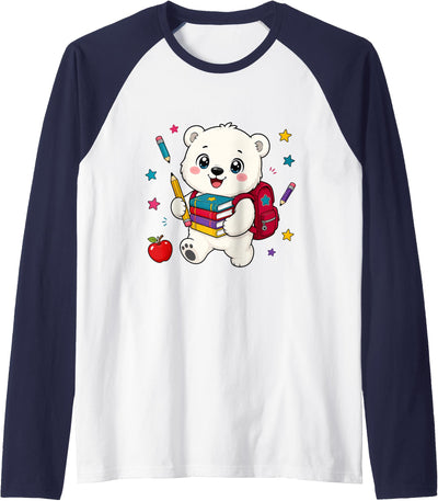 Cute Polar Bear Back to School Kids Teacher Student Raglan Baseball Tee