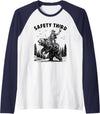 Cowboy Western Bear Tee Safety Third, Funny Guys, Grizzly Bear, Cowboy Western Raglan Baseball Tee - Navy Blue/White