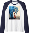 Polar Bear Companion Child Heartfelt Imagination Small Girl Big Polar Bear Expressive Whimsical Mood Duality Raglan Baseball Tee - Navy Blue/White