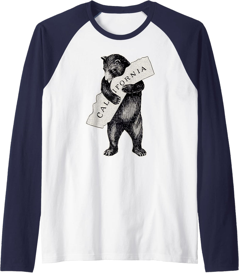 Retro Vintage California Flag Bear Shirt I Love California Shirt Art-Retro Vintage Cali Pride Bear Raglan Baseball Tee - Navy Blue/White