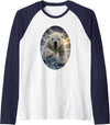 Untamed Horizon Collection Polar Bear Wildlife Art Majestic Arctic Nature Graphic Raglan Baseball Tee - Navy Blue/White