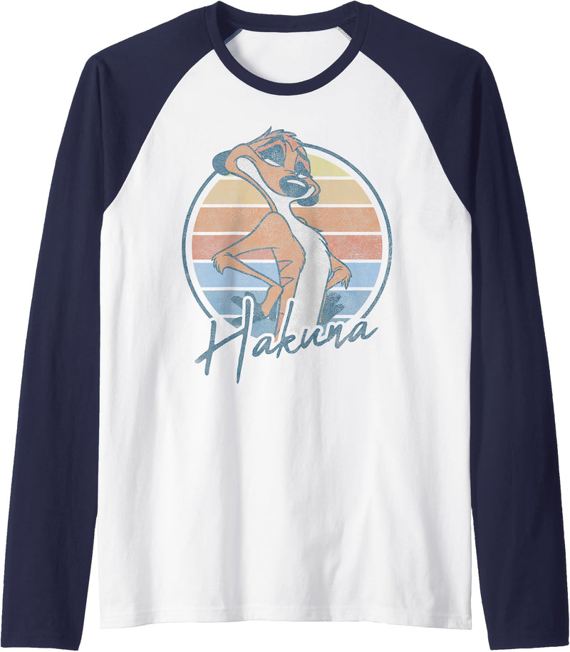Disney The Lion King Timon Hakuna Retro Portrait Raglan Baseball Tee - Navy Blue/White